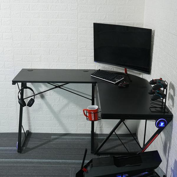 Workspace Home Office L-shaped Computer Gaming Table with Round Corner Monitor Stand