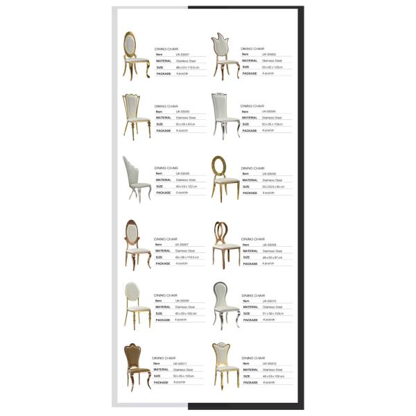 Casamento de aço inoxidável da parte traseira de círculo do ouro que janta cadeiras com o coxim de couro branco