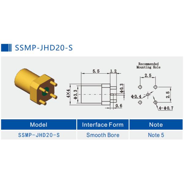 50Ω SMPM Male RF Connector 0.3MHz-40GHz 170V for PCB