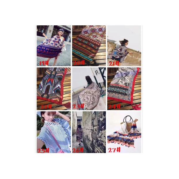 China manufactuer women lady national style print scarf  wavy floral tassel stripe 90*180cm 105g 100%polyester  voile