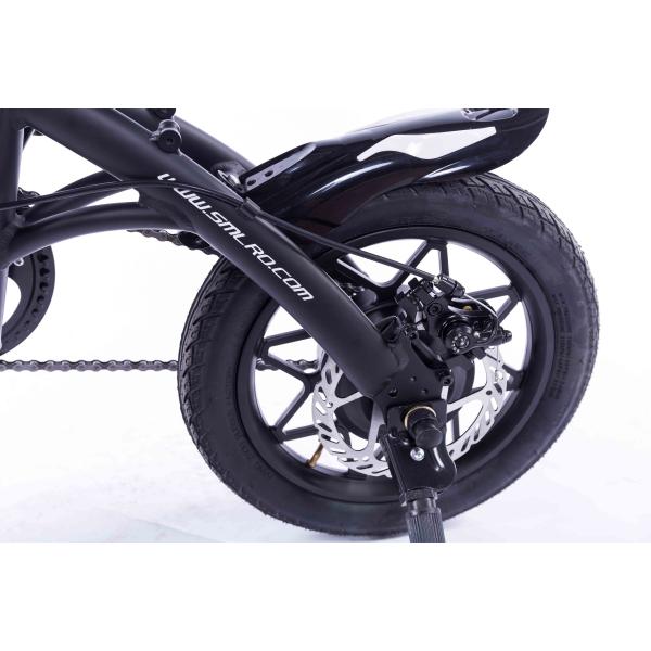 Black Lightweight Foldable Electric Bike Pedals Power Assist 14 Inch Wheels