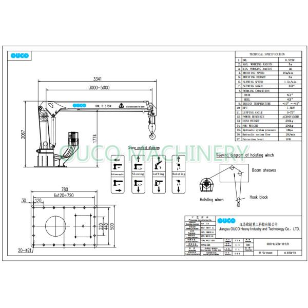 0.5T 5M Marine Telescopic Boom Cranes With Hydraulic Power Unit