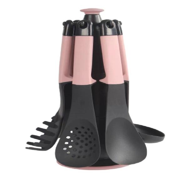High Temperature Food Grade Plastic Spatula Spoon Set Kitchenware 5 Pieces with Rack