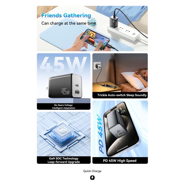 ESSAGER ES-CD40 Series PD GaN Charger QC4.0 QC3.0 QC2.0 Dual 2 Ports USB C 45W