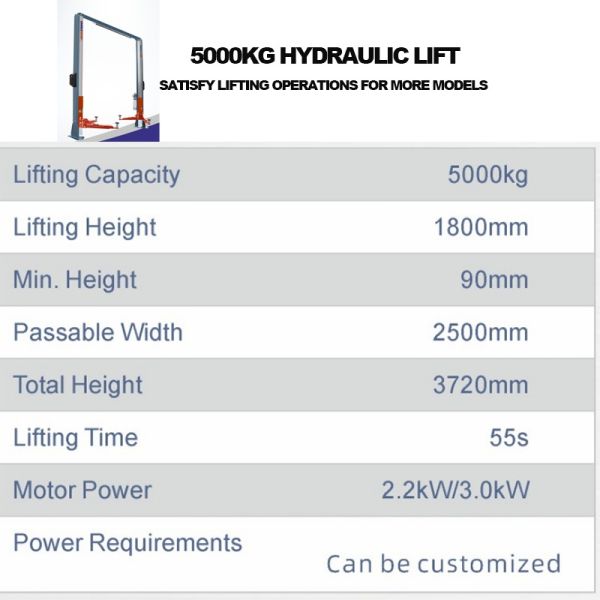 5500kg Capacity Hydraulic Vehicle Lift with 1800mm Lift Height for Car Workshops