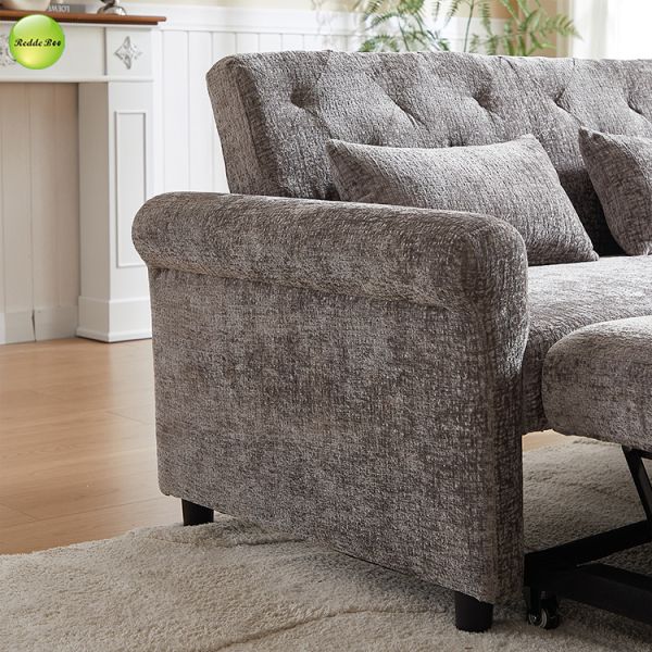 Luxury Chenille Fabric Sofa Bed Space-Saving 2 Seater Convertible Sleeping Pull Out Sofa Bed For Living Room