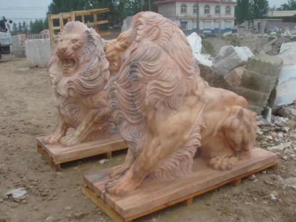 1.8m Travertine Large Lion Garden Ornament Stone Carving Sculpture