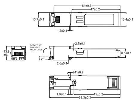Приемопередатчик горячее Pluggable 0.01-1.25Gb/S 100m меди 10/100/1000BASE-T SFP