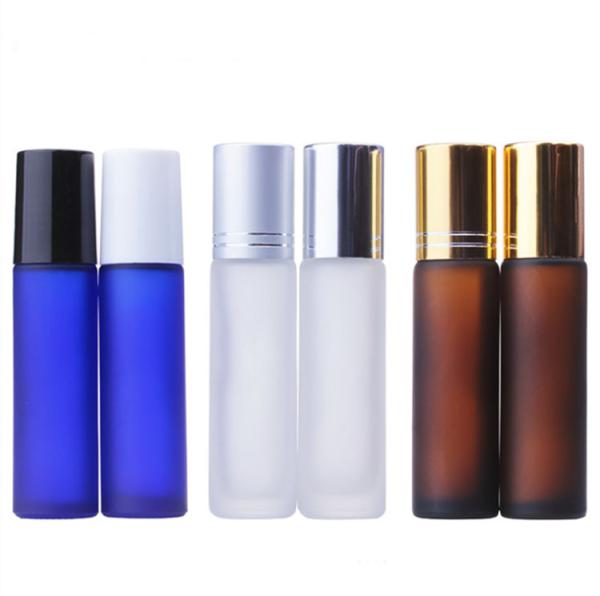 3ml Empty Roller Container For Essential Oils Frost Clear Amber Blue Transparent Glass Perfume Roller Bottles With Metal Ball