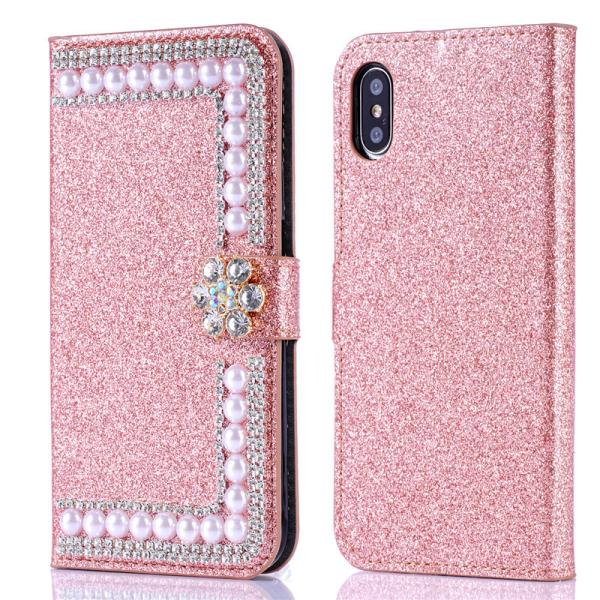 Luxury  Diamonds Cover Leather Wallet Case With Card Slot Bling Phone Case For iPhone X