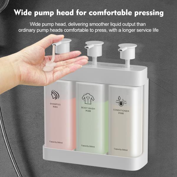 ABS Plastic Wall Mounted Manual Triple Bottle Soap Dispenser with 500ml Capacity for Hotel and Home Bathroom
