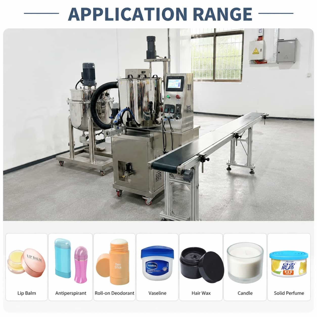 Solid Balm Filling Machine Heating Hopper Sunblock Hair Wax Deodorant Cooling Tunnel