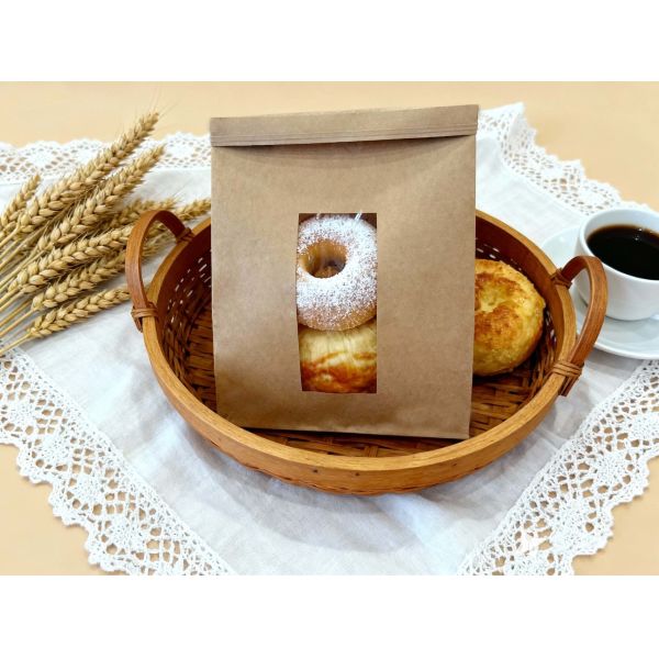Customized Window SOS Kraft Paper Bag With Tin Tie Clear  Window Use For Baked Food  Tough And Good Tear  Resistance Loading Heavier Items Bakery Bag Bread Bag Food Bag