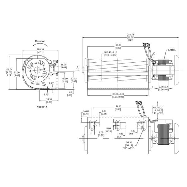 Агенство UL вентиляторного двигателя 46W 120V 60Hz перекрестного течения тома воздуха 65MM высокое