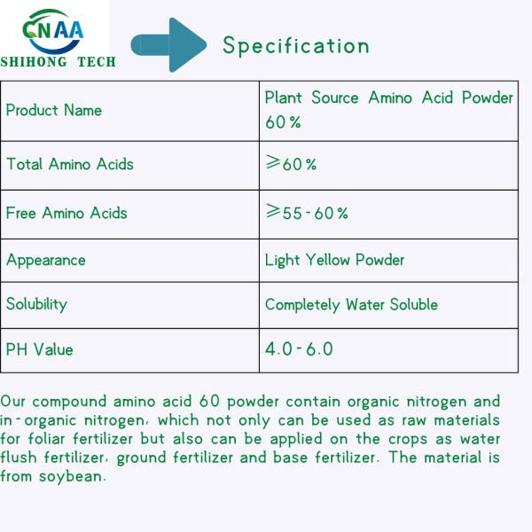 Fertilizante orgánico del aminoácido vegetal del 60% para el suplemento de nutrientes de la agricultura