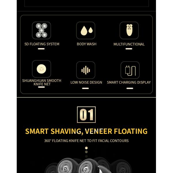5 In 1 Men Electric Shavers 5D Floating Rotary Razor Multifunctional Beard Trimmer