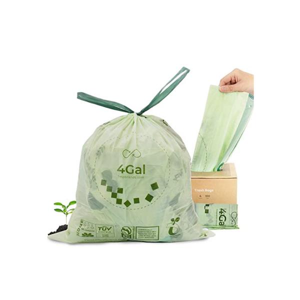 Sacs à ordures à corde à tirer compostables personnalisables avec boîte de distributeur