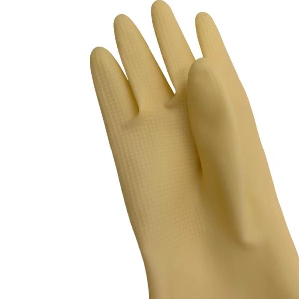 Anti Leakage Flock Lined Gloves Natural Latex 380mm Extra Long Dish Gloves