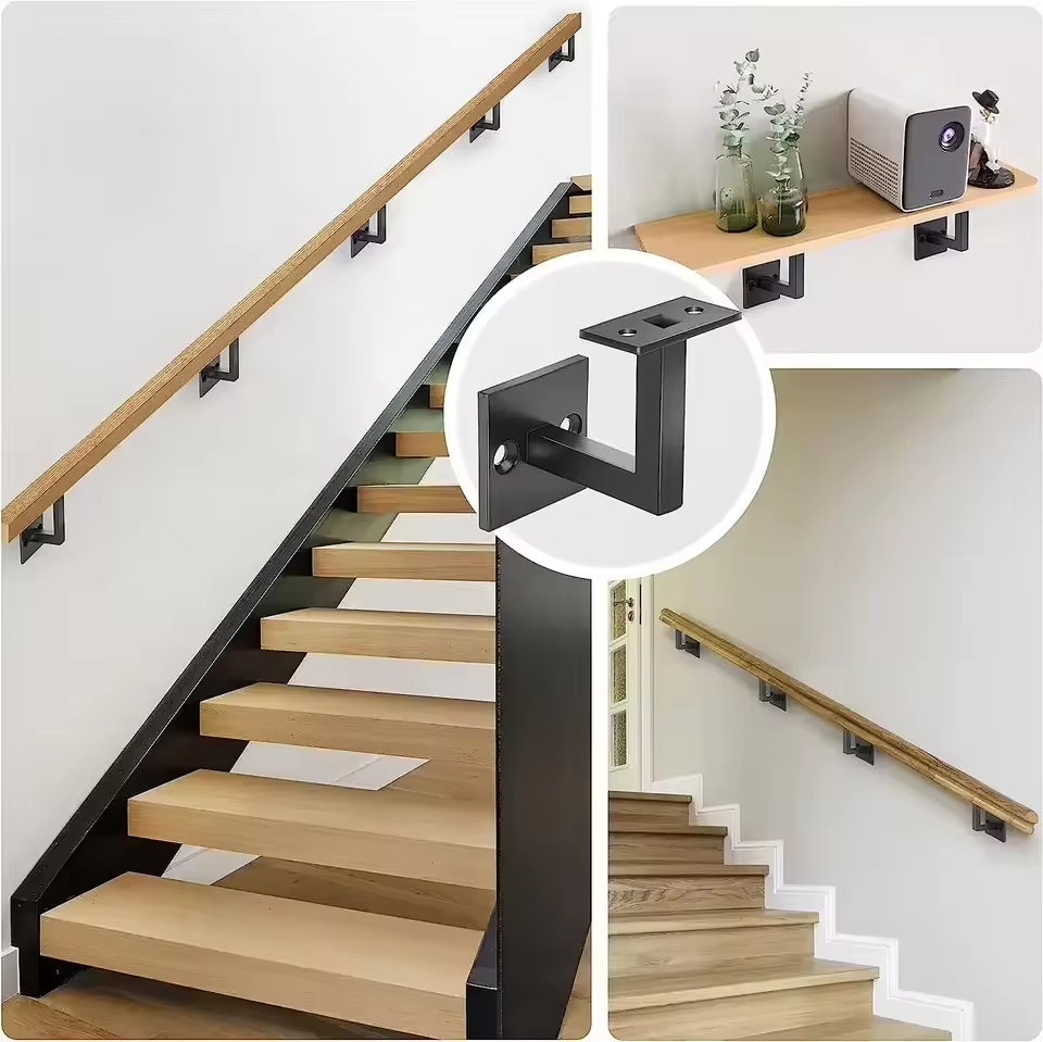 Adjustable Multi-Angles 304 Stainless Steel Matte Black Powder Coated Handrail Bracket for Wood to Metal Connections