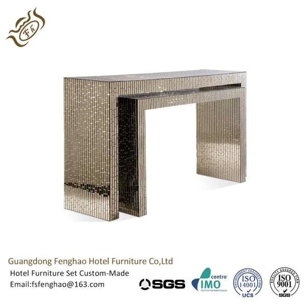 Elegant Crystal Veneer Compact Glass Mirrored Console Table For Hotel Lobby Bedroom