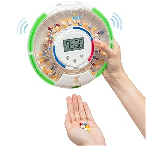 Automatic Pill Dispenser With 28-Day Electronic Medication Organizer, 6 Dosage Templates, Easy-Read LCD Display, Sound & Light Alerts & Key For Prescriptions, Vitamins, Supplements & More