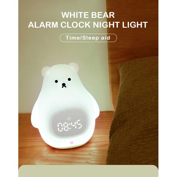 Luz e som de noite LED máquina Urso bonito relógio de treinamento de sono para quartos de crianças