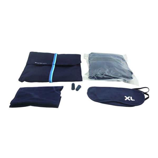 Airline Amenity Kits Blue Color Travel Sleeping Kits With Inflatable Pillow And Blanket