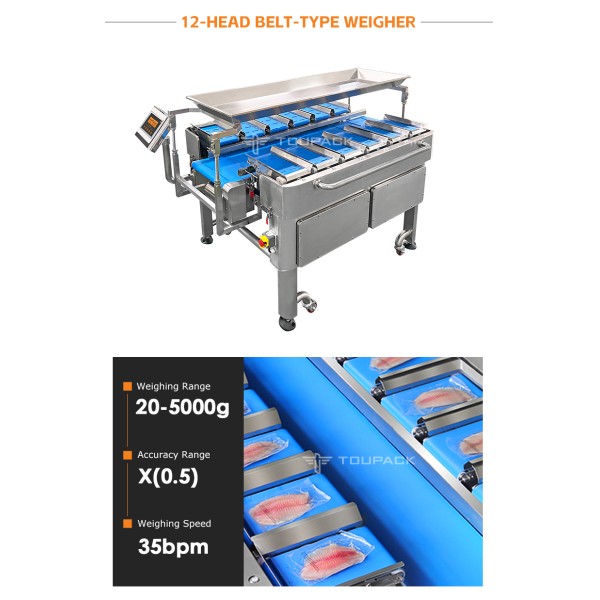 7-Head Flip Type Multihead Weigher for Sticky Seafood with 20–30 packs/min Speed and Memory Hopper