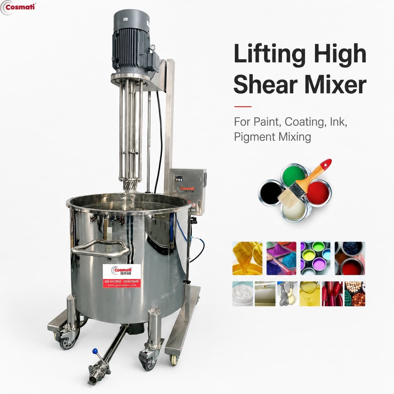 Pneumatic Lifting Homogenizer Liquid Detergent Shampoo Paint Mixing Equipment