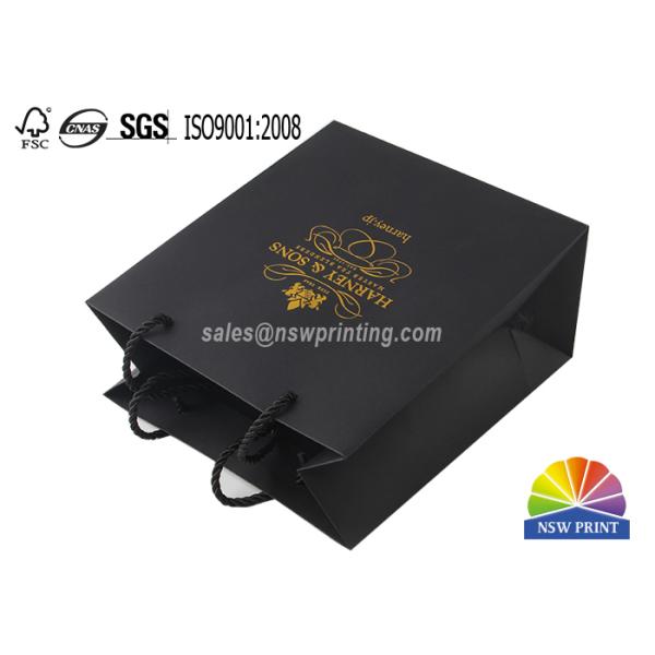 Прочным черным бумажные мешки напечатанные картоном с штемпелевать сусального золота вензеля бренда