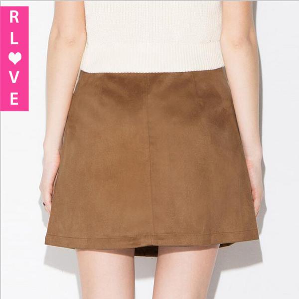 2016 European and American retro single-breasted A-line skirt , joker suede skirts