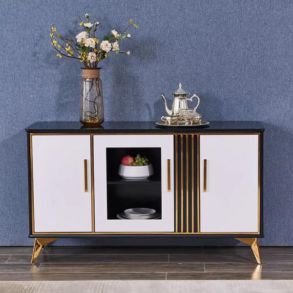 White Luxury Sideboard Cabinets Marble Facet Metal Glass Door Custom