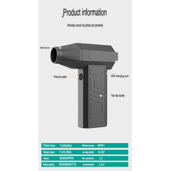 Black 90000rpm 4000mah Pocket Violent Turbo Fan For Outdoor Cool Camping
