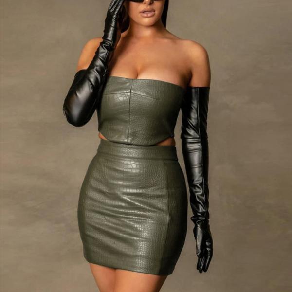 Sleeveless 2 Piece Outfit Skirt And Crop Top One Shoulder Wrapped Chest