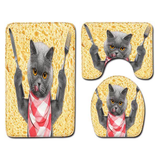 Creative Cute Cat Toilet Mat Set Personalized Dog Toilet Tank Cover Set