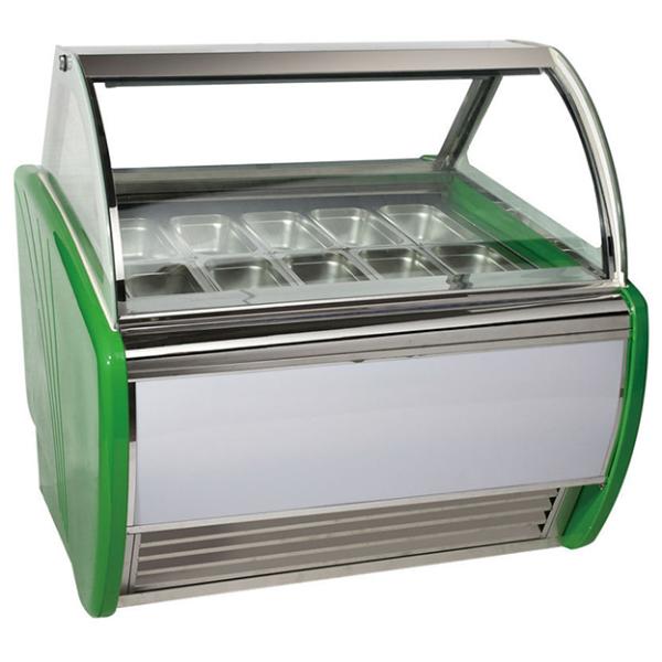 Built In Curved Glass Stainless Steel Ice Cream Refrigeration Display Freezer