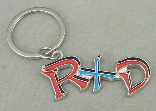 Zinc Alloy Synthetic Enamel Promotional Keychain Die Casting Silver RXD Key Ring