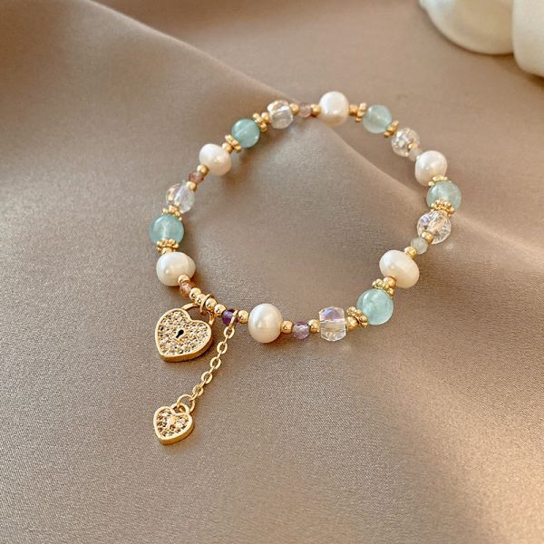 High Quality Green Crystal Girls Pearl Bracelet Heart Shaped Bracelet