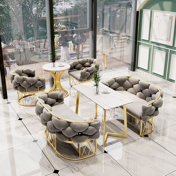 Tea House Weaving Vine Cloth Metal Base Southeast Asian Leisure Table and Chair Combination