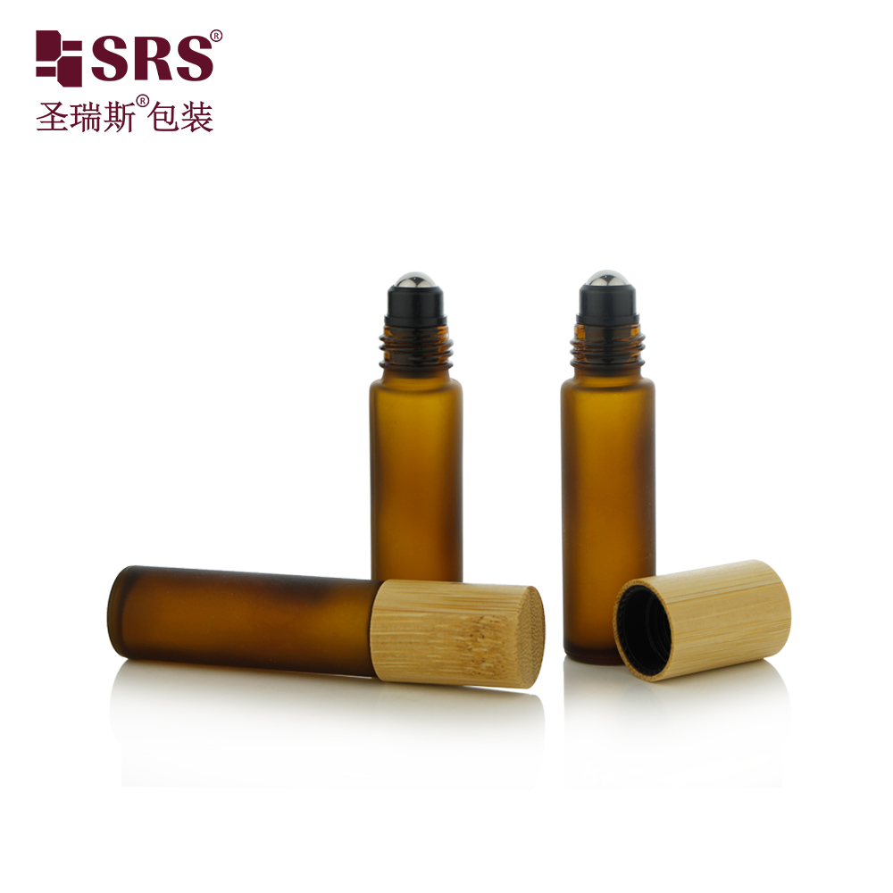 BLPM 10ML Real Bamboo Cap Brown Glass Roll On Essential Oil Bottles