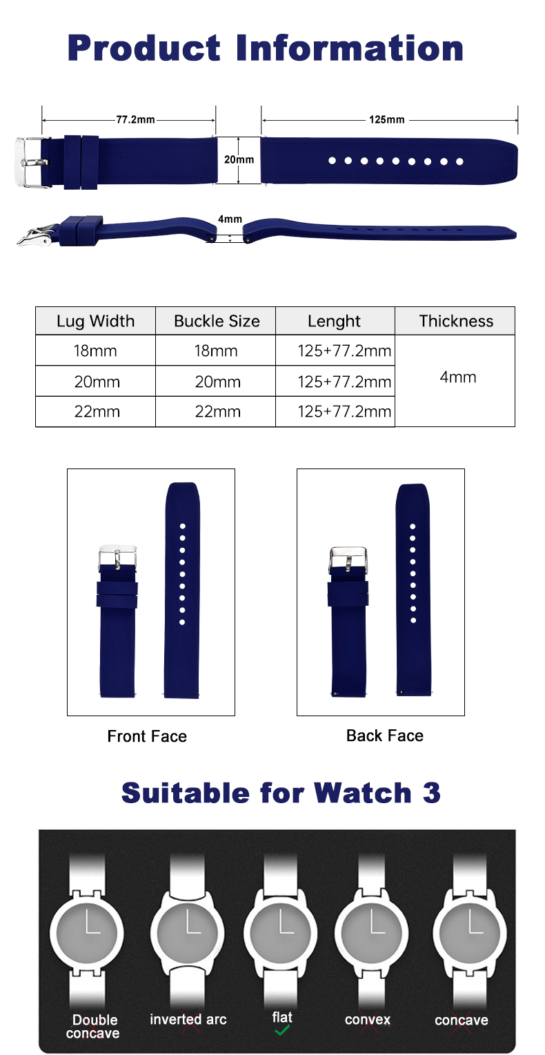 Ribbed Silicone Watch Strap - 316L Stainless Steel Buckle Quick Release Adjustable Design B2B Wholesale Factory OEM Custom Logo