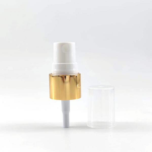 18mm 18/410 Golden Aluminium Collar Mist Spray Pump With Half PP Cap For Perfume