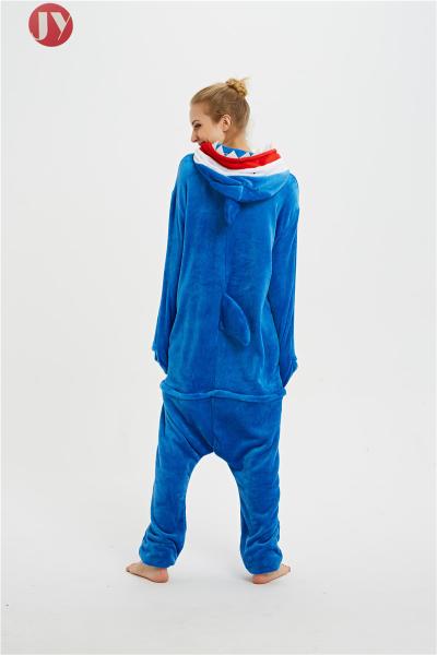 Wholesale Warm Fleece Animal Heated  Pajamas Cheap Sexy Adult Blue Shark Onesie
