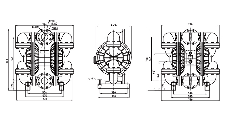 Управляемый воздухом пластиковый насос диафрагмы Reciprocating 275gpm 80mm