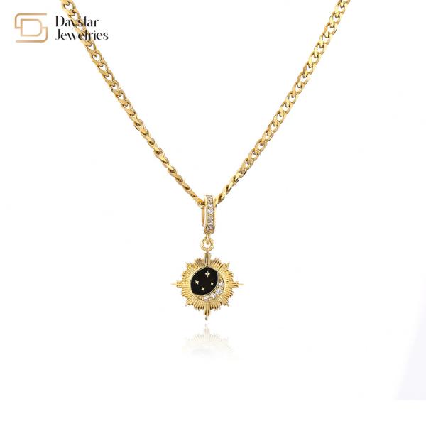 золото 18k покрыло шкентель луны звезды эмали циркона диаманта ювелирных изделий нержавеющей стали