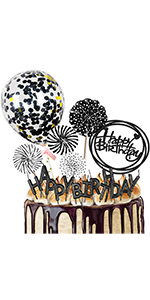 Birthday Paper Fans Banner Confetti Balloon Fireworks Golden Cupcake Topper For Gold Theme Party Decor Girl Boy Kid