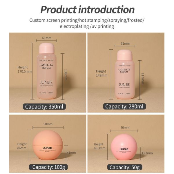 Creative Skin Care and Packaging Set 350ml 280ml 100g 50g Custom logo Soft Touch Plastic Cosmetic Lotion Pump Bottle Cream Jar
