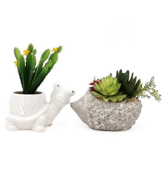 Hot sale custom white stoneware succulent 3D Snail shaped flower succulent pots planter