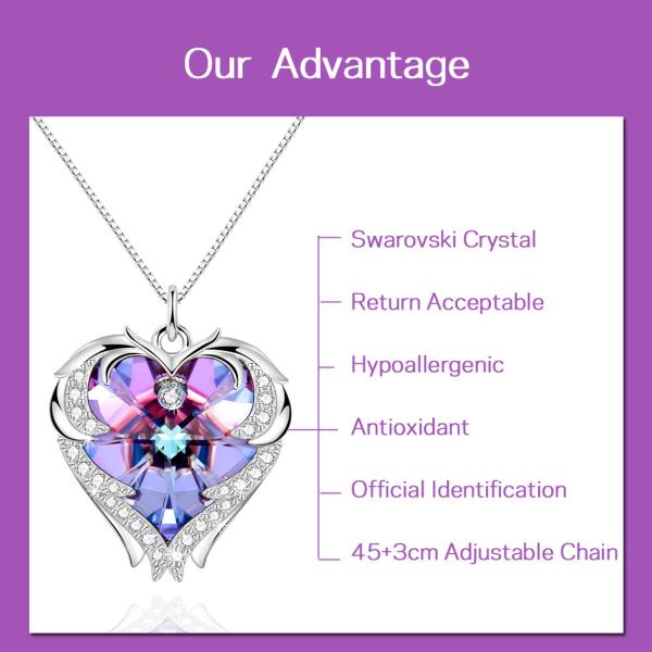 Безграничности ожерелья 925 сердца Austrian crystal Кристл ожерелье сердца серебряной привесной двойное