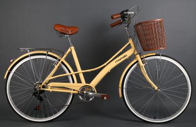 Hi-ten steel 26 inch OL elegant retro city bike for lady  with Shimano 7 speed with basket